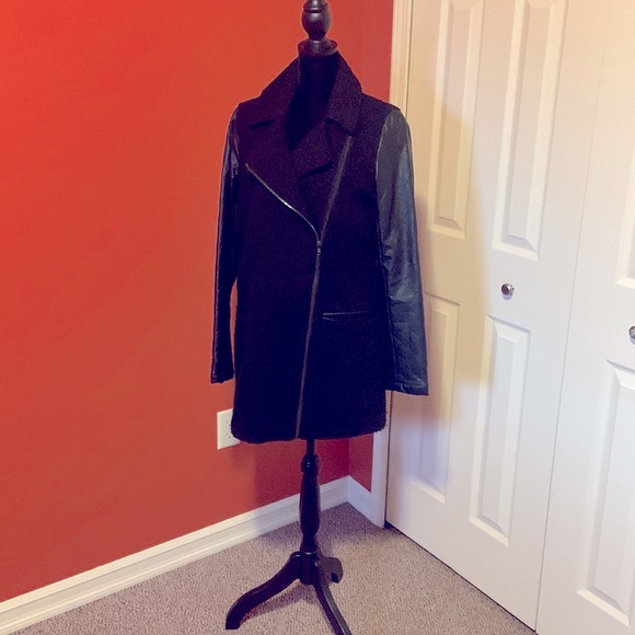 Ruff Hewn multi texture asymmetrical zip midi jacket - Picture 2 of 7